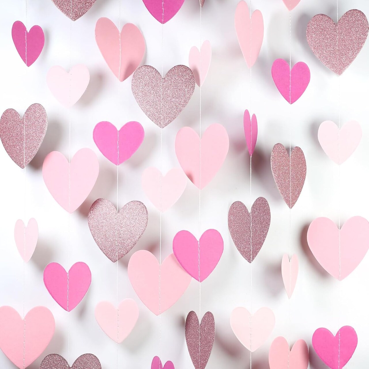 Pink-Rose Heart-Garland Streamer Party Decorations - 52Ft Valentine Happy Birthday Banner Decorations for Girls Women Backdrop Bridal Baby Shower Bachelorette Valentines Day Decor